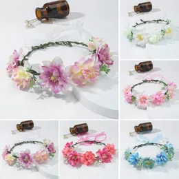 Dekoracyjne kwiaty Kobiety Symulacja Symulacja Nagła Kwiat Welk Tiara Floral Garland Head Hoop z wstążką pałąkę do włosów ślubnych