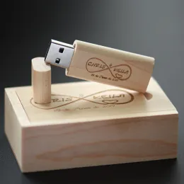 Jaster 5pcs/로트 나무 + 박스 USB 플래시 드라이브 U Stick Pendrive 4GB 16GB 32GB 64GB 128GB Memory Creativo 개인 무료 로고 선물