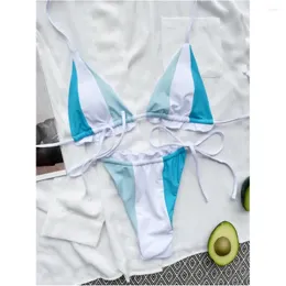 Kadın mayo retro mayo ipi bikini bikini thong patchwork dantelli strappy yular iki parçalı kadın plaj banyo takım elbise mikro bikinis seti