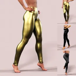 Calça ativa feminina couro brilhante estirado em v-sistr perneiras de ioga
