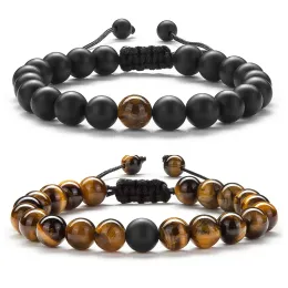 Stränge 2pcs/Set Perlenarmband Naturtierstein Charme Onyx Perlen Peary Distance Bracelets für Frauen Männer Freund Geschenke Stretch Schmuck Schmuck