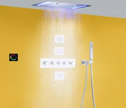 Termostatik seti 14 x 20 inç dikdörtgen büyük paslanmaz çelik banyo duş başlığı atomizasyon yağmur LED panel krom pirinç mesajı1769084