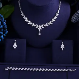 Necklaces Newest Luxury Sparking Brilliant Cubic Zircon Clear Necklace Earrings Wedding Bridal Jewelry Sets Dress Accessories