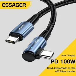 Pads Essager 100W USB Tip C - USB C Kablosu IPad Kitabı için 90 Derece Açı Pro Xiaomi Samsung Huawei Hızlı Şarj TypeC Tarih Tel