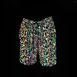 Shorts masculinos 2024 cogumelo colorido reflexivo casual clube de boate refletem calças de hip hop leves bermuda masculina