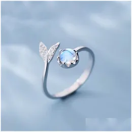 Bandringe Luxus Zirkon Schwanz Mondstein Öffnung für Frauen Delphin Katze Mond Quastel Verstellbarer Finger Ring Party Schmuck Geschenke Drop Deli Dhdlv