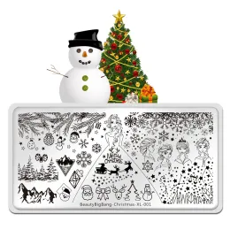 Art Beautybigbang Christmas Placa de estampagem de unhas Xmas Festival de neve padrão Placas de impressão de impressão de unhas de impressão de unhas