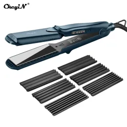 Straighteners CkeyiN 4 in 1 Interchangeable Plates Hair Straightener and Corrugated Hair Curler Corn Curling Iron Crimper Corn Perm Splint
