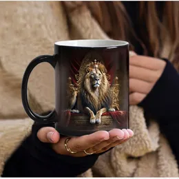 Drop Coffee Mugs Creative Animals Lion Tiger Color Changing Milk Tea Cup Ceramic Magic Heat Sensitive Mug Dad Gifts 240418