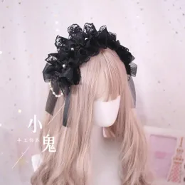 액세서리 Kawaii Cosplay 달콤한 수제 로리타 보닛 레이스 Bow Knot Pearl Chain Princess Girls 레트로 헤드웨어 A1098