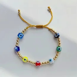 Stränge Kkbead Bunte türkische böse Augenarmbandschmuck für Frauen Goldfarbe Perlen Armbänder verstellbare Schnurpulseras Großhandel Großhandel