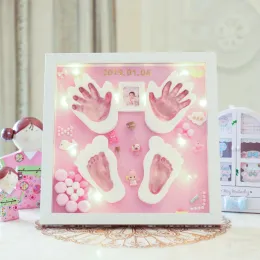 Ramar hand och fottryck modellerande lera handfot diy baby fotoram led ljus slem färgad lera souvenir nyfödd baby plastin