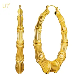 Orecchini U7 HyperBole Big 40/60/70/80 mm Diametro Orecchini a cerchio di bambù per donne 18K Oro Gold Giorri Geometrica Gioielli