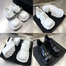 Metal White Chain Square Toe Platform Oxford Shoes Genuine Leather Lolita Girl Platforms All-season Casual Shoe s