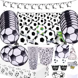 Tees Football Theme Disposable Tableware Set Napkin Plates Cups Soccer Pattern Boy Birthday Party Baby Shower Cake Decor Supplies