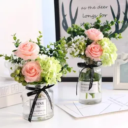 Wazony nowoczesny szklany wazon sztuczny zestaw kwiatów dekoracje wyposażenia domu dekoracja rzemieślnicza prezenty ślubne jedwabne sztuka sztuka