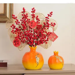 Vases Ceramic Vase Pomegranate Shape Flower Pot Creative Home Desktop Crafts Plant Arrangement Storage Container Ornaments