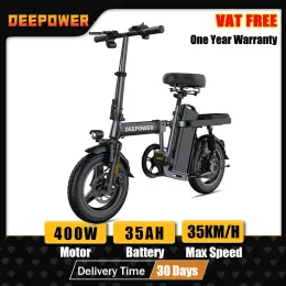 Bicicleta DeepOwer 400W Mini adultos Bicicleta elétrica 48V 30AH 14 polegadas Fat Fat Dobing Electric E Bikes Mountain EBS Freio Ebike