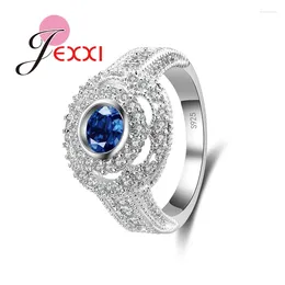 Anelli a grappolo bande di moda argentata gioiello bague blu blu blu zircone cristallo cristallo fidanzamento anello di dito per donne