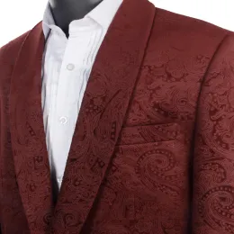 JACETAS BORGONDY PAISLEY Mens Velvet Blazers Tailor Fele Fit Fit Wedding Meninete Men, jaqueta de veludo vermelha de moda personalizada 2019 para homens