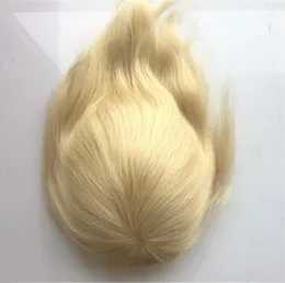 Men Blonde Toupee Skin Full Pu Toupee para mulheres Toupee de cabelo humano virgem brasileira 613 Homem reta Sistema de substituição de cabelo2475137