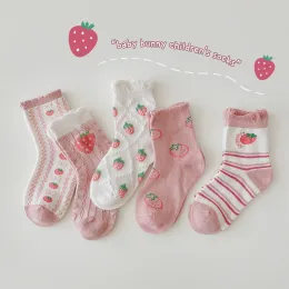 Calzini calzini dolci e simpatici calzini con stampa a fragola autunno New Baby Kids Stripes Bubble Lace Cotton Rosa Socks