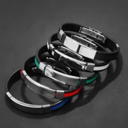 Strands Fashion Men's Bracelet Stainless Steel Buckle Silicone Wristband Basketball Sports Bracelet Simple Jewelry Gift