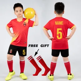 Epilators Boys Football Jersey Tracksuit infantil uniformes de futebol infantil Kids jogam bola de kits esportivos de colheita de traje de futebol infantil Meias