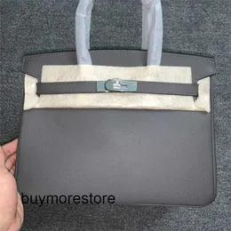 Women Designer Epsom Leather Handbag 7A Genuine Leather 30cm gris etain color silverTS3N