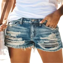 Sommer Mode Euro-American Style Women Hohe Taille gebrochener Loch Quasten gerade Cowboy-Shorts 240418