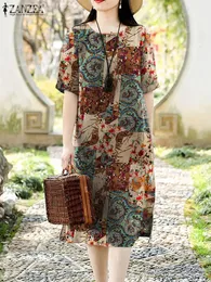 Летние богемонистики цветочные платья Zanzea Женщины с коротким рукавом o шее vestidos причинно -следственный отдых