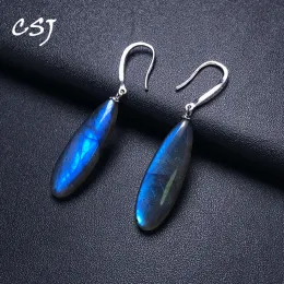 Earrings 100% Natural Labradorite Dangle Earring Sterling 925 Silver Long Stone 10*30mm for Women Birthday Party Trendy Jewelry Gift