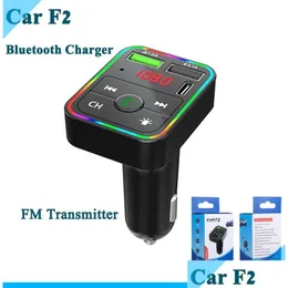 شحنات الهاتف الخلوي F2 FM Car Charger BT5.0 Transmitter Dual USB شحن سريع PD Type C Ports O.