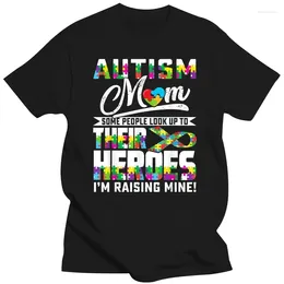 Camiseta masculina camiseta de camiseta mamãe camisa do autismo meu filho é um garoto de consciência do herói Camisetas de algodão t-shirt t algodão