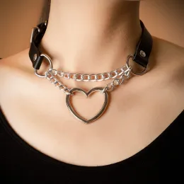 ネックレスuyee goth black collar lock chain pu革張りのチョーカーネックレス女性ネックレスパンクペンダントジュエリーパーティーアクセサリーギフト