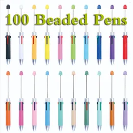 100Pcs Four-Colors Refill Beaded Ballpoint Pen DIY Beadable Pens Wedding Party Guest Gift Christmas Year