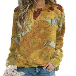 Spaccate Sundatene Felpa con cappuccio di girasoli da donna Vincent Van Gogh Trendy Casualmente con cappuccio all'ingrosso Autumn Autunno Harajuku Design Oversize Felpese