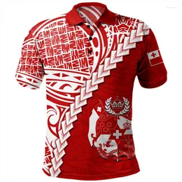 Polos masculinos Hawaiian 3D estampeiro tonga Tonga Camisa pólo masculina Mangas de mangas curtas Polinésia