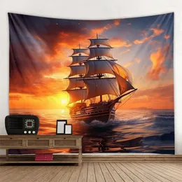 Wandteppiche Ozeanölmalerei Dekoration Wandteppich Piratenschiff Wand Hängende Stoff Hippie Zimmer Kunstdecke