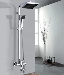 Zestawy prysznicowe łazienki wysokiej jakości ChromeBlack Rath Mixer kran obracany wanna wylewka na ścianę mocowanie 8 quot deszczowy opad z dłoni 3517536