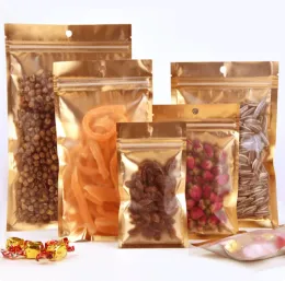 حقائب 100pcs Gold Mylar Zip Lock Bags Foil Foil Foil Foil Foil Dags Mylar Sthipper Bag fore for candy and food packaging