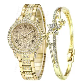 Zegarek na rękę Hot Fashion Kobiety luksusowe diamentowe zegarki Bransoletka kwarcowa zegarek zegarek Rose Gold Damskie na rękę błyszczącą kryształowy relOJ Mujer 240423