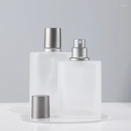 Depolama Şişeleri 30ml/50ml Kare Buzlu Cam Parfüm Şişesi Büyük Kapasite Kozmetik Dağıtıcı Boş Metal Pres Pompası Kafa Spreyi