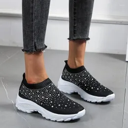 Casual Shoes Shining Crystal Flats For Women Plus Size Breathable Mesh White Sneakers Woman 2024 Autumn Soft Sole Ladies Sports