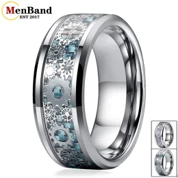 Bande uniche 8 mm su anelli in carburo di tungsteno anelli da matrimonio marcia ruota blu in fibra di carbonio inlay moto gioiello comfort