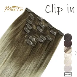 Erweiterungen Clip in Haarverlängerungen menschliches Haarclip 120g 7pcs/Set Maschine Hergestellter vollem Kopf Remy Seidel gerade natürliche Balayage Clipon Haare