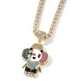 قلادات الهيب هوب 5A+ CZ Stone Paded Bling Iced Out Sunflower Panda Clown Prendants Necklace for Men Rapper Jewelry Drop Shipping