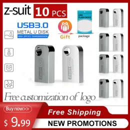 Unidades Zsuit Novo 10pcs/lote metal USB Flash Drive USB 3.0 4GB 16GB Logotipo personalizado USB Memória 128 GB Pendrive 32 GB Frete grátis