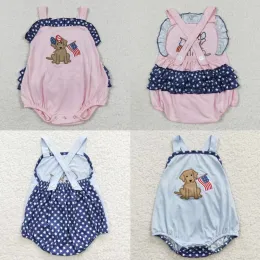 Einszene Neugeborene 4. Juli Strampler-Hosenträger Stickerei Fahne Hunde Jumpsuit Kleinkind Kinder Kinder Matching Girl Boy Stars insgesamt Onepiefe