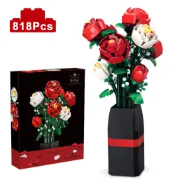 Blocks Creative Moc Red Rose Plants Modelo Bloco de construção Romântico Classic Flowers Bouquet Buten Bricks Toys Toys Day's Day Gift